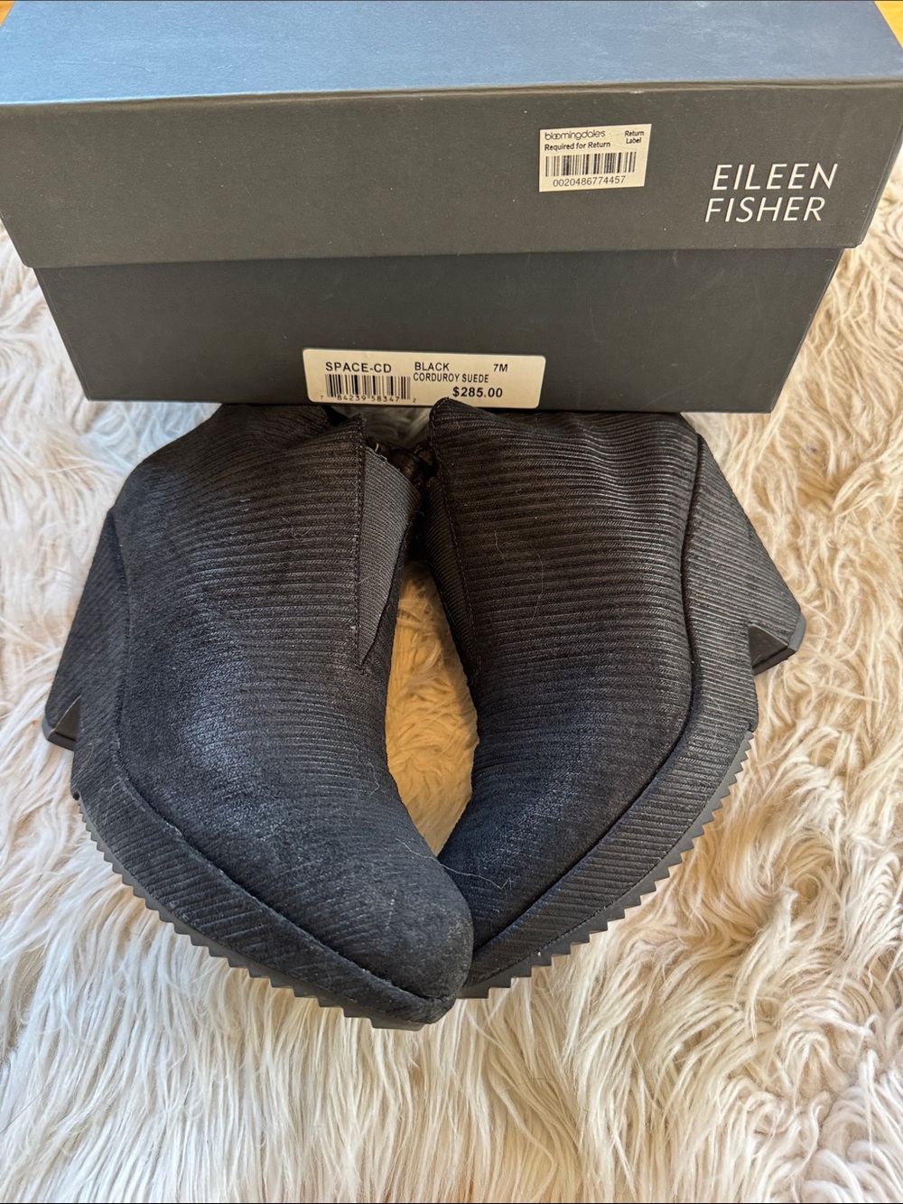 Eileen Fisher Black Ribbed Wedge Comfy Ankle Boots